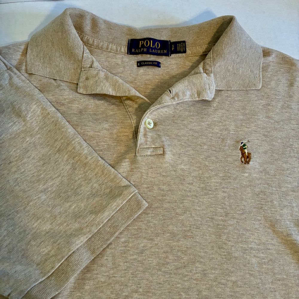 Polo Ralph Lauren Classic Fit Polo Small Mens Shirt Heather Beige Tan Preppy